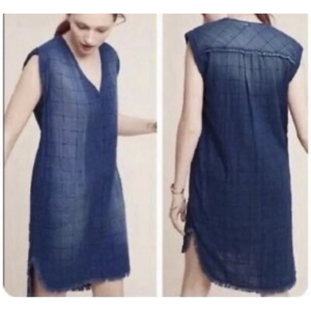 Anthropologie Cloth & Stone Frayed Chambray Tunic Dress XS Bohiam Preppy Vacatio